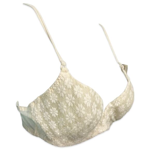 Vintage Maidenform Cream French Demi Daisy Floral Underwire Bra size 38B NEW Tag - Picture 2 of 8